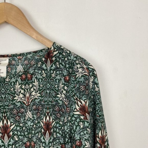 H&M x William Morris & Co 6 Floral Print Tunic Shift Dress Green Tie Sleeves - Picture 5 of 13